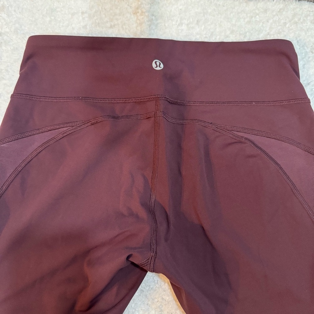 Lululemon Speed Tight Leggings Size 6 Burgundy Mesh Panel Full Length